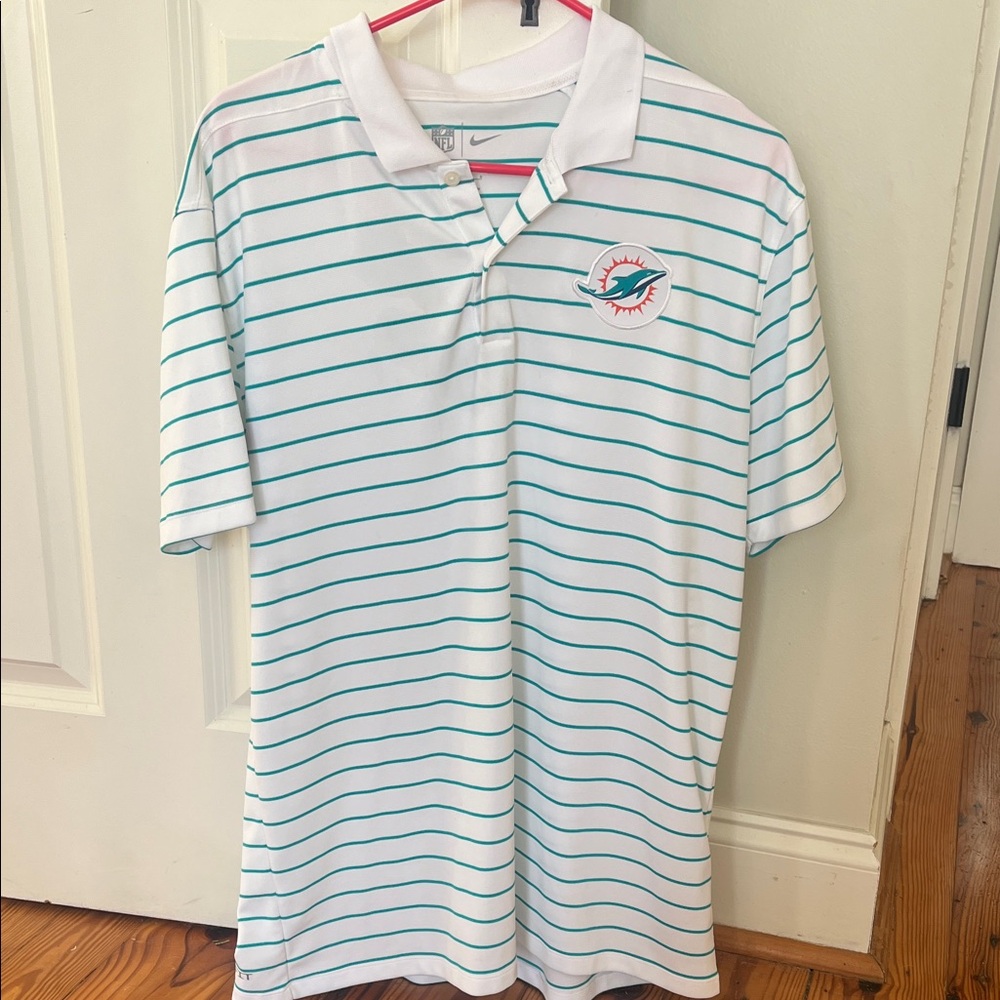 Nike Miami Dolphins White and Teal Striped Polo